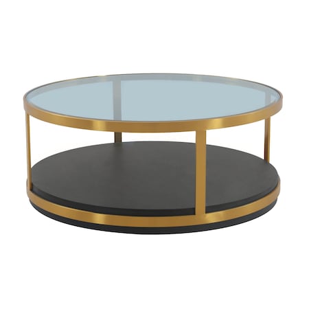 Armen Living Hattie Glass Top and Walnut Wood Coffee Table with Brushed Gold Frame LCOPCOBRGLD